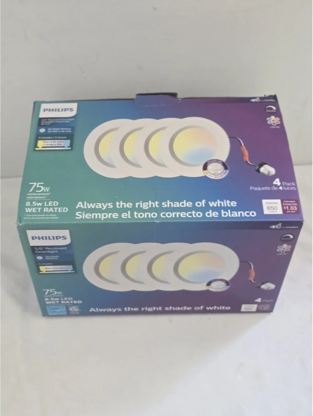 Philips 5/6 LED Recessed Downlight 4 Pack 75W Eq Dimmable Wet Rated CRI90